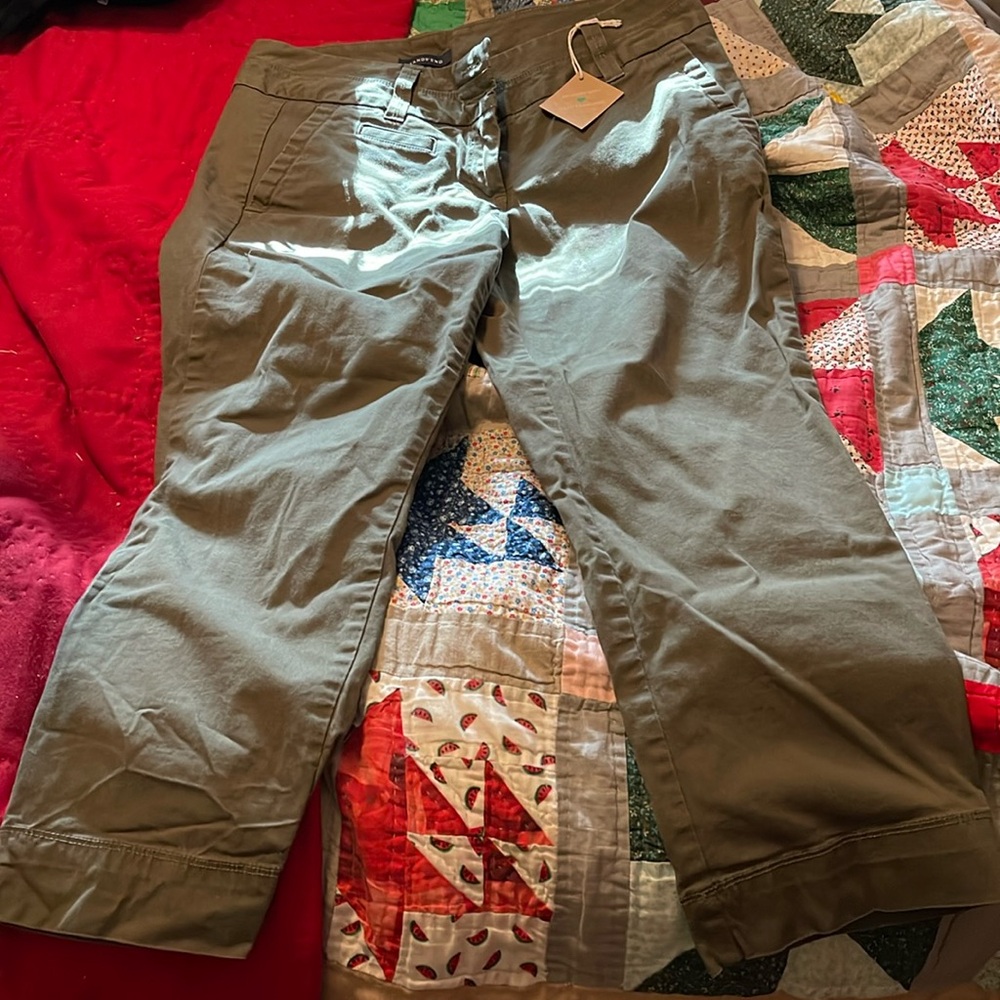 Army green color, capri pants. Brand is Land’s End, size 10. Super cute